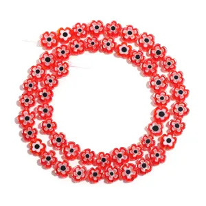 Red Millefiori Glass Flower Beads Strand DIY Necklace Bracelet Jewelry Accessories