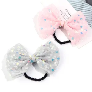 Elastico capelli fiocco rete paillettes luminoso accessorio per ragazze e bambini