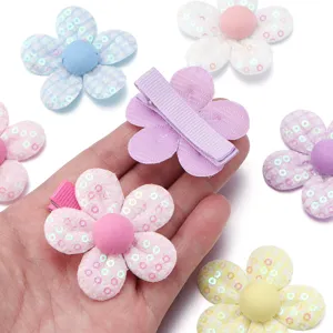 Mollette per capelli con fiori in tessuto colorato e paillettes accessori decorativi fai da te