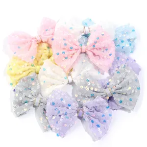 Fiocchi per capelli in rete con paillettes fatti a mano accessori fai da te per bambini.