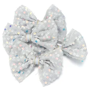 Fiocchi per capelli in tulle con paillettes fatti a mano accessori DIY, dettagli brillanti.
