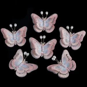 Koreanischer Stil Stoff Mesh bestickte doppellagige Perle Schmetterling Haarschmuck Teile
