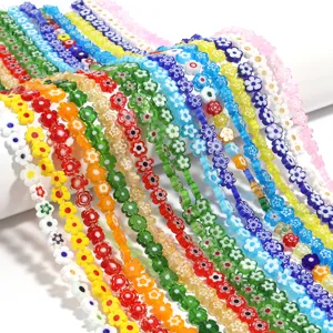 Multicolor Millefiori Lampwork Glass Flower Beads Small Floral Loose Strand Beads For DIY Necklace Bracelet Earring Jewelry Making Accessories
