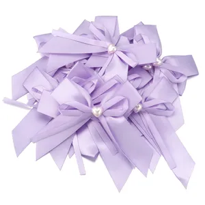 Fiocchi in nastro di raso lavanda con perla a cuore per accessori per capelli fai da te creativi