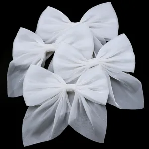 White chiffon sheer bow accessories close up detail view, lightweight craft decorative hair bows.