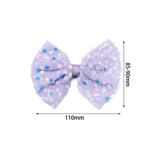 Molletta per capelli con fiocco in tulle e paillettes viola, accessorio fai da te per bambini.