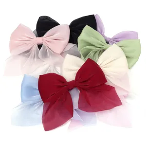 Colorful sheer organza hair bow clips set for cute girls and sweet party dress decoration.