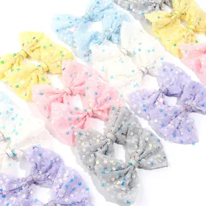 Fermagli per capelli con fiocco in tulle e paillettes fatti a mano, accessori fai da te per vestiti