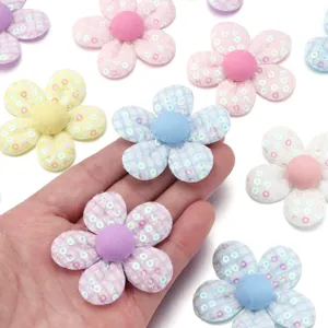 Fiori in tessuto colorato con paillettes a quadretti accessori per capelli fai da te principale