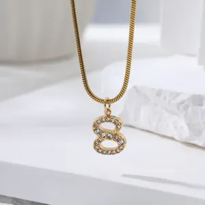 Gouden slangenketting ketting met strass getal 8 hanger, stijlvolle roestvrijstalen sieraden.