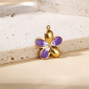 Close-up view of stainless steel purple oil drop flower pendant jewelry accessory detail.