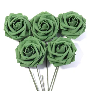 Artificial PE foam rose flowers with green stems, perfect for DIY bouquets and home party decor.