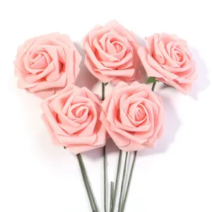 Artificial pink foam roses bouquet detail view, perfect for DIY crafts and home party decor.