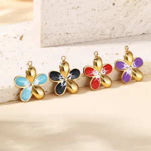 Stainless steel colorful oil-drop cherry blossom pendant for DIY necklace bracelet jewelry making accessories