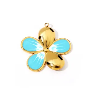 Stainless steel colorful oil drop cherry blossom pendant DIY jewelry necklace accessory