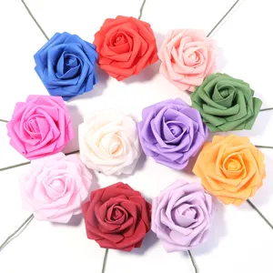 Colorful PE foam artificial roses with stems for DIY floral arrangements and party decor.