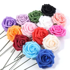 Colorful PE foam artificial roses with stems bouquet for home party decoration DIY crafts