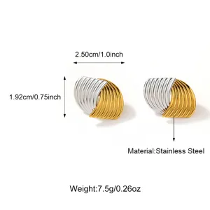 Boucles d'oreilles dôme torsadées bicolores en acier inoxydable, détails de taille.