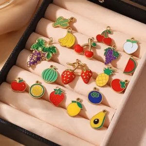 Stainless steel enamel fruit charms set, colorful DIY pendants for necklaces and earrings.