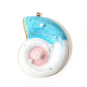 Pendentif coquillage en acier inoxydable, charm de bijoux DIY en émail bleu pour collier.