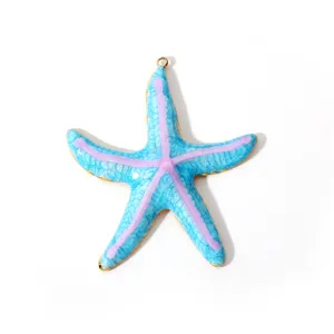 Pendentif étoile de mer émaillée bleue avec bord doré pour fabrication de bijoux DIY collier