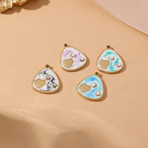Stainless steel marine shell pearl DIY pendant charms for necklace bracelet jewelry making.