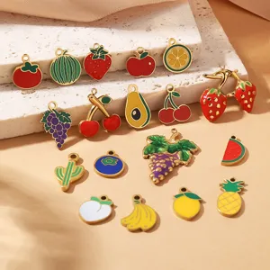 Stainless steel fruit enamel charms detail, perfect for DIY jewelry earrings and necklaces.