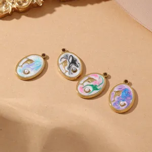 Stainless steel oval dolphin resin DIY jewelry pendant charms for bracelet necklace accessories