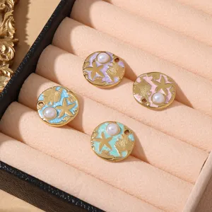 Stainless steel ocean starfish pearl charm pendant DIY jewelry accessories detail view