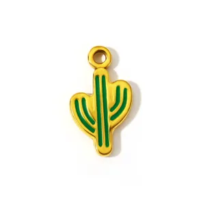 Gold cactus metal pendant enamel DIY jewelry making accessory for necklace earrings bracelet