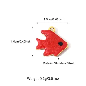 Pendente pesce smalto rosso acciaio inossidabile DIY gioiello 1.0cm vista dettaglio
