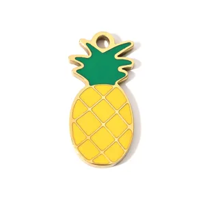 Pineapple enamel metal pendant DIY jewelry accessory for stylish necklaces and earrings.