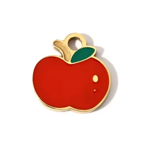 Red apple enamel charm pendant stainless steel gold plated DIY jewelry making accessories
