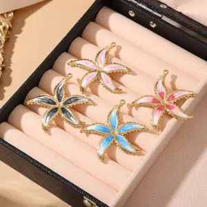 Stainless steel starfish charms, colorful enamel DIY jewelry pendants for necklace bracelet crafting.