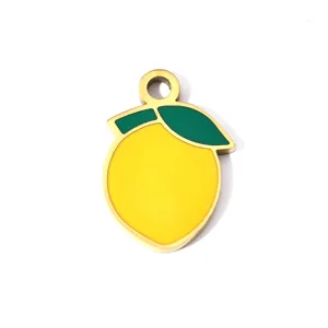 Stainless steel lemon pendant detail, cute fruit charm for DIY jewelry making and necklaces.