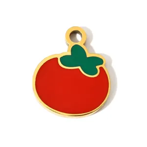 Cute tomato fruit stainless steel oil drop pendant accessory DIY charm for jewelry making.