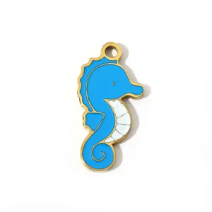 Ciondolo cavalluccio marino in smalto blu charm per collane orecchini fai da te creazione
