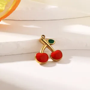 Stainless steel red cherry pendant charm for DIY necklace earrings jewelry making accessories.