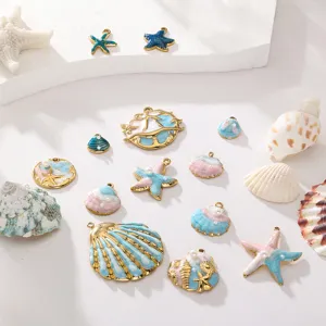 Colgantes De Esmalte De Acero Inoxidable Océano Estrella De Mar Concha Con Perla Artificial Color Crema DIY Abalorios Para Mujeres