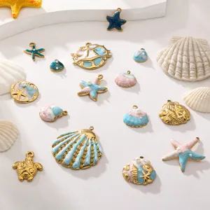 Conjunto de dijes de joyería DIY estilo océano con bonitos colgantes de estrella de mar y concha.