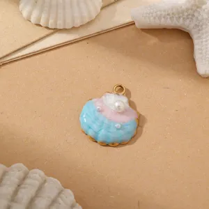 Colgante concha DIY cremoso estilo océano accesorio de joyería de acero inoxidable