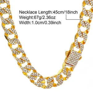 Dettaglio collana catena Miami Cuban ghiacciata, larghezza 10mm lunghezza 45cm gioiello hip hop.