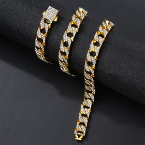 Collana catena cubana ghiacciata d'oro, elegante gioiello hip-hop con strass 10 mm uomo.