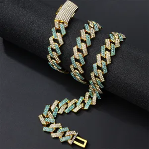 Heren hip hop Cubaanse ketting, 15mm gouden kleur met zirkonia detail weergave.