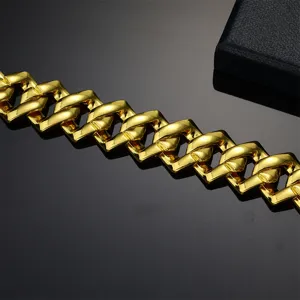 Gouden 15mm cubaanse schakelketting vierhoek prisma hiphop ketting voor heren sieraad