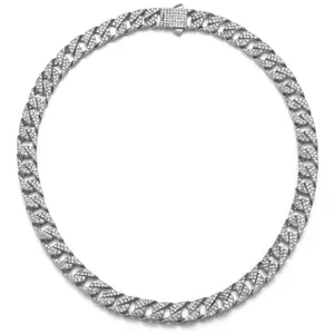 Catena cubana Miami 10mm ghiacciata da uomo, collana girocollo strass stile hip hop.