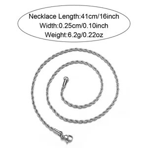 Collar de cadena de cuerda plateada para hombre, 41 cm de longitud, joya hip hop.