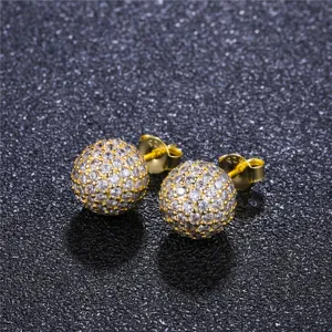 Sparkling round pave zircon stud earrings in 925 silver gold plated fashion jewelry for women