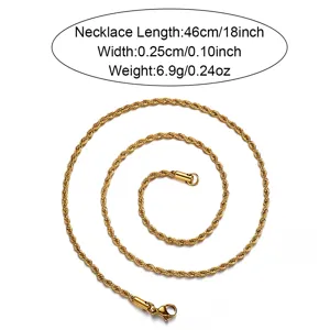 Collar de cadena de cuerda dorada para hombre 46cm joya de moda estilo hip hop diario