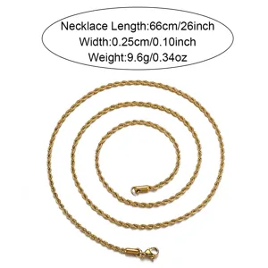 Collar de Cadena Cuerda Oro Hombre Acero Inoxidable Joyeria Hip Hop 66cm Largo